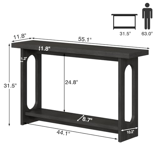 Black Entryway Table, 55‘’ Narrow Wood Console Table Entrance Tables for Front Door Sofa Tables for Entryway, Living Room
