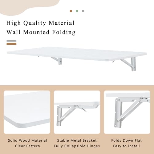 Modern Wall-Mounted Folding Table, Solid Wood, White and Natural Oak, 45x22 Inches, Collapsible Space-Saving Design for Home Office, Laundry Room (White Wodd) - color: White Wodd