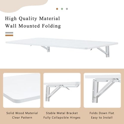 Modern Wall-Mounted Folding Table, Solid Wood, White and Natural Oak, 45x22 Inches, Collapsible Space-Saving Design for Home Office, Laundry Room (White Wodd) - color: White Wodd