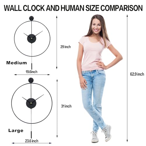 YISITEONE Classical Large Decorative Wall Clock with Pendulum, Modern Non-Ticking Silent Metal Wall Clocks for Living Room, Bedroom, Study, Office,20‘’ - color: Black, size: Medium