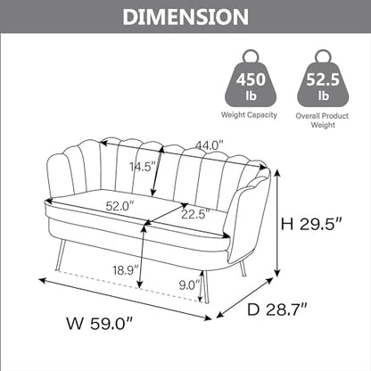 Chifee & Vingol Upholstered Small Loveseat for Small Space with Golden Legs,Light Grey - color: Chenille-light Grey