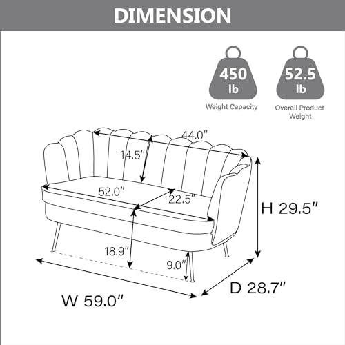 Chifee & Vingol Upholstered Small Loveseat for Small Space with Golden Legs,Light Grey - color: Chenille-light Grey