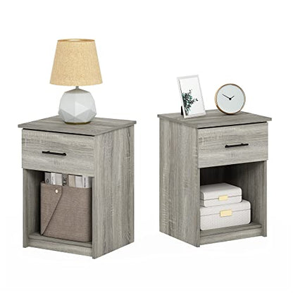 Furinno Tidur Nightstand, 2-Pack, French Oak Grey - color: French Oak Grey, style: 2-Pack Handle