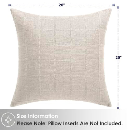 Linen Burlap Textured Pillow Covers 20x20 Inch Beige Set of 2 | Plaid Pillow Covers with Hidden Zipper,Soft Farmhouse Cushion Covers for Couch Sofa Living Room Bedroom,Machine Washable - color: Beige, size: 20" x 20" (Pack of 2)