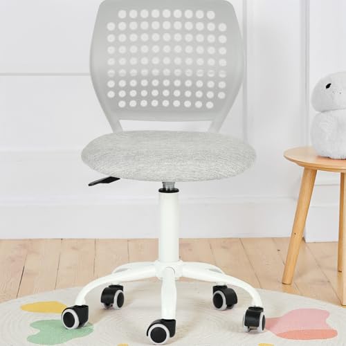 FurnitureR Small Armless Desk Chair with Rolling Wheels, Compact Adjustable Height Swivel Study Computer Task Chair with Breathable Back and Padded Seat for Kids Teens, Light Gray - color: Light Gray