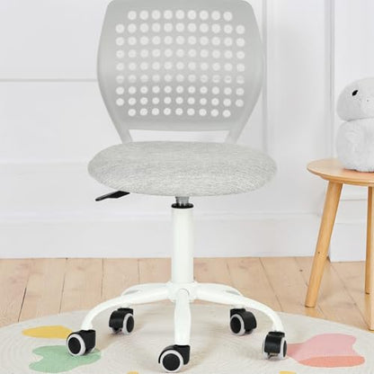 FurnitureR Small Armless Desk Chair with Rolling Wheels, Compact Adjustable Height Swivel Study Computer Task Chair with Breathable Back and Padded Seat for Kids Teens, Light Gray - color: Light Gray