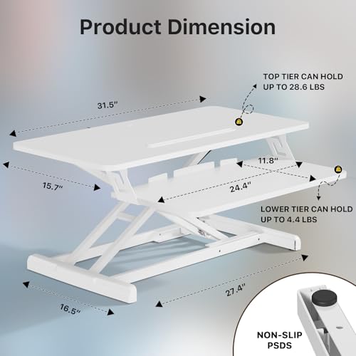 JOY worker 32" Standing Desk Converter, Height Adjustable Stand Up Riser | White Desktop Sit to Stand Riser with Fixed Keyboard Tray, Monitor and Laptop Workstation, Particle Board, for Home Office - color: White, size: 32 Inch