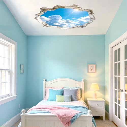 Hole in Wall Sky and Clouds Wall Decals, Wall Stickers Decor | 2 Sheets 11.8"x37.8" Vinyl Removable Peel and Stick Murals, Plant Decor for Bedroom, Bathroom, Office, Classroom & Home - style: Hole in Wall Sky and Clouds