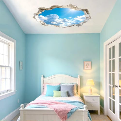 Hole in Wall Sky and Clouds Wall Decals, Wall Stickers Decor | 2 Sheets 11.8"x37.8" Vinyl Removable Peel and Stick Murals, Plant Decor for Bedroom, Bathroom, Office, Classroom & Home - style: Hole in Wall Sky and Clouds
