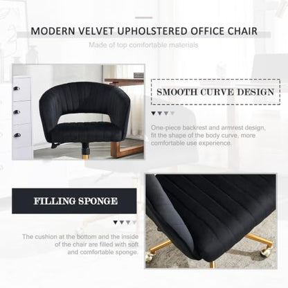 Eifizek Velvet Home Office Desk Chair with Wheels, Modern Adjustable Rolling Chair with Back, Swivel Vanity Chair for Bedroom, Office, Vanity Study (Black) - color: Black