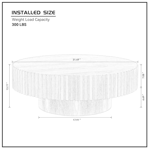 31.49" Round Coffee Table Wood, Modern Unique Oak Circle Coffee Table, Contemporary Drum Wooden Fluted Coffee Table Side Center Table for Living Room,Apartment,Office, Natural Ash - color: Natural Ash, size: 31.49 inch