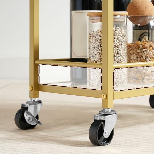 MAHANCRIS Bar Cart for The Home, 3-Tier Drink Cart on Wheels, Home Bar Serving Cart, Mini Bar Cart for Small Space, Kitchen, Dining Room, Gold RCJ40B01 - style: Stylish