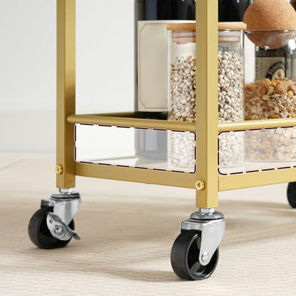 MAHANCRIS Bar Cart for The Home, 3-Tier Drink Cart on Wheels, Home Bar Serving Cart, Mini Bar Cart for Small Space, Kitchen, Dining Room, Gold RCJ40B01 - style: Stylish
