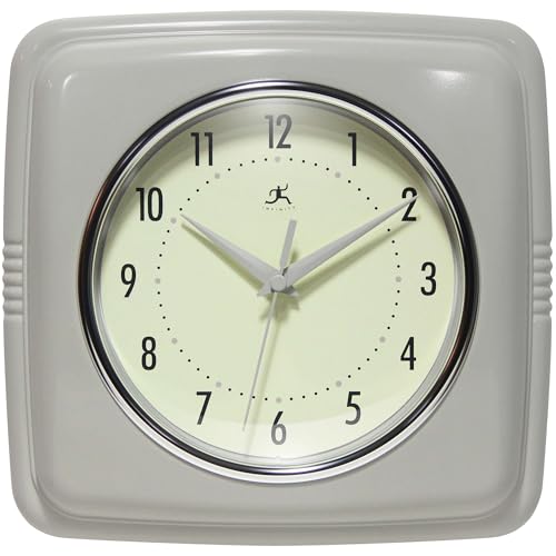 Infinity Instruments Square Retro Wall Clock, Stone Grey, 9.25" - color: Stone Grey
