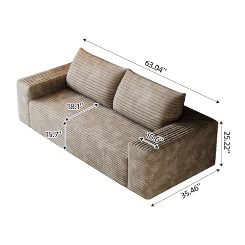 63" Loveseat Sofa in a Box,Plush Corduroy Fabric Deep Seat Couch,No Assembly Required,Space-Saving Design,Comfy Seater Sofa for Living Room, Apartment, Bedroom & Office,Modern,Camel - color: Camel, size: 63.2"