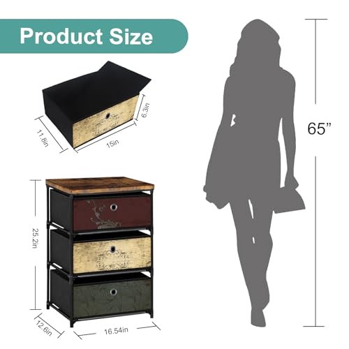 VASICAR Nightstand with 3 Drawers, Clothes Storage Organizer, Small Fabric Dresser for Bedroom, Closet, Entryway, Hallway, Nursery, Dorm - size: 12.6"D x 16.5"W x 25.2"H (3 Drawers)