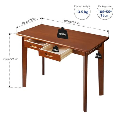 Aibiju Wood Writing Desk with Drawer and Hanging Rod, Small Computer Desk Table, Work Table, Study Desk, Small Wooden Dining Table Brown YD-WD01H - color: Brown, size: Length 39 in