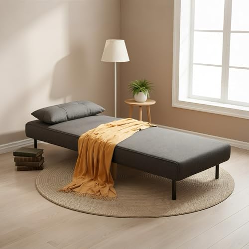 3 in 1 Convertible Sleeper Chair Bed, 6 Angle Backrest, Dark Gray | Chair Bed Futon for Adults with 6 Angle Adjustable Backrest, Single Sofa Bed for Living Room/Apartment/Office