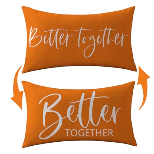 ULOVE LOVE YOURSELF Better Together Lumbar Throw Pillow Cover Romantic Couple Reversible Decorative Pillowcase12''x20'' Double-Sided Print Cushion Cover for Bed/Sofa (Orange) - color: Orange