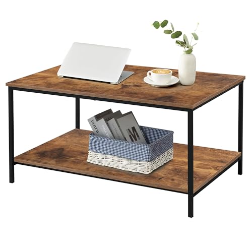 SENIG Small Brown Rectangle Coffee Table with Storage Shelf for Living Room | Wood and Sturdy Metal Side End Table for Small Space Center Table for Home Kitchen 31.5 Inch - color: Brown, size: 31.5in
