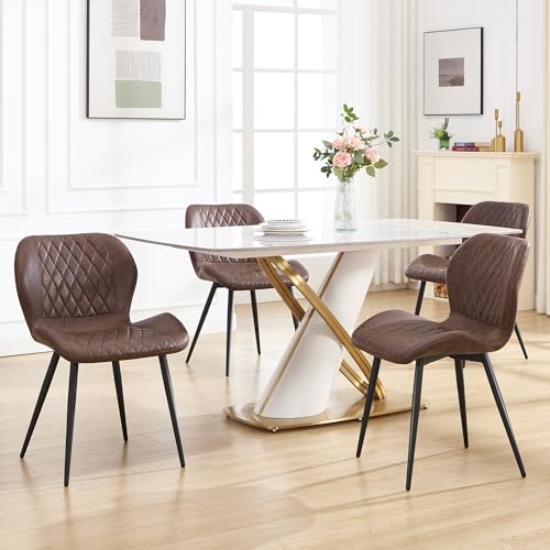 Dining Chairs Set of 2, Comfy Modern Dining Chairs with Thick Cushions, Upholstered Fabric Kitchen Side Chairs with Adjustable Metal Legs for Dining Room (Brown) - color: Brown, size: Set of 2