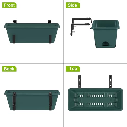ETELI 6 Pack Deck Railing Planter Boxes Metal Hanging Window Boxes Planters | Green & Black, Indoor Outdoor, with Adjustable Hanging Brackets and Drainage Tray, for Patio Lawn - color: Green & Black