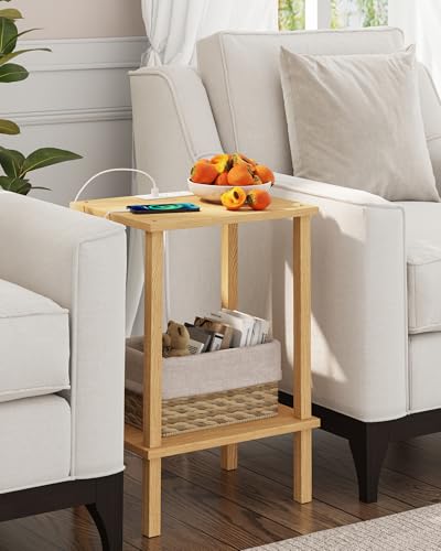 TUTOTAK End Table with Charging Station, Side Table Set of 2, Nightstand | 2-Tier Storage Shelf, Bedside Table with USB Ports, Sofa Table for Small Space, Livingroom, Bedroom Natural TB01BN041 - color: Natural
