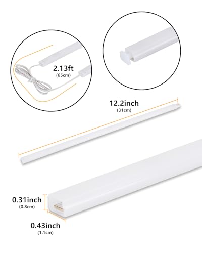Cefrank Under Cabinet Lighting, 6-Pack 12" Linkable LED Light Bars 3000K | Warm White 1200LM • Plug-in • CRI90+ • Frosted Lens • Pantry • Bookshelf • Workbench - color: Warm White