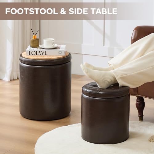 oakvivo Round Set of 2 14.76" L x 14.76" W x 17.32" H Faux Leather Ottoman with Storage, Small Foot Rest Storage Ottomen with Lid Living Room, Bedroom Vanity Stool Chair, Coffee - color: Coffee