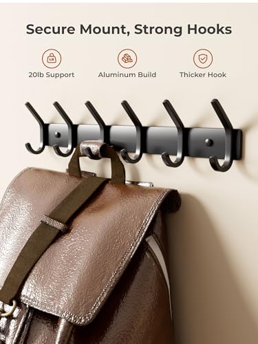 Coat Rack Wall Mount Hooks - 15 Inch Black Metal 6-Hook Rack(1 Pack) | Modern Kids Room, Entryway & Bathroom Hanger for Towels, Coats, Purses, Bags - color: Black, size: 1 Pack