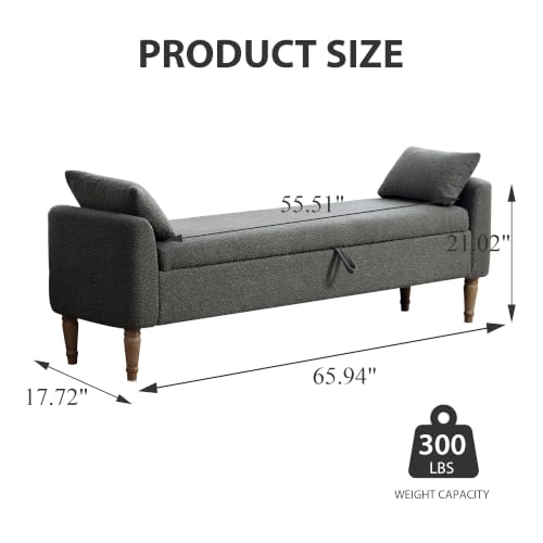 Chifee & Vingol 66" W Storage Benches End of Bed Bench with Pillow,Charcoal - color: 66"-charcoal