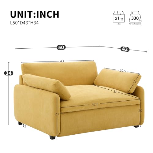 Merax 50 x 43 Oversized Chenille Single Sofa Chair,Wide and Deep Seat Accent Chair,Modern Upholstered Comfy Couch with Pillows for Living Room,Apartment,Bedroom,Yellow - color: Yellow