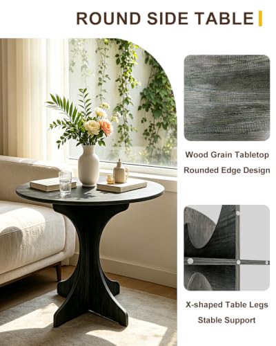 24in Large Round Side Table, Modern Minimalist Accent End Table with Curved Tripod Base, Compact Round Sofa Side Table, Easy Assembly Coffee Table for Living Room Bedroom Balcony-Gray Oak - color: 24in-grey