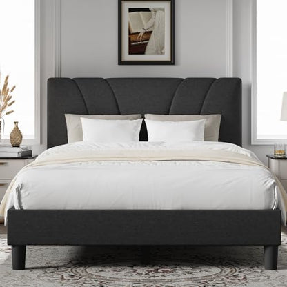 Novilla Queen Bed Frame with Headboard, Bed Frame Queen Size with Wood Slats Support,Linen Upholstered Adjustable Headboard, No Box Spring Needed, Heavy Duty Feet, Easy Assembly, Dark Grey - color: Dark Grey, size: Queen
