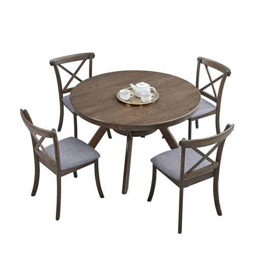 φ47.24 Solid Wood Dining Table for 4 to 6, Round Wooden Kitchen Table with Wooden Trestle Pedestal Base for Dining Room Living Room Furniture- φ47.24 x 29.92 H Oak (Only Table) - color: 47.23 Inches Oak