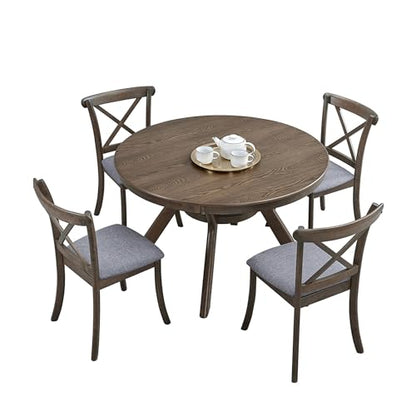 φ47.24 Solid Wood Dining Table for 4 to 6, Round Wooden Kitchen Table with Wooden Trestle Pedestal Base for Dining Room Living Room Furniture- φ47.24 x 29.92 H Oak (Only Table) - color: 47.23 Inches Oak