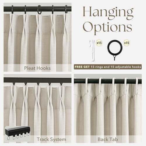 63 Inch Linen Pinch Pleat Curtains for Living Room Beige Curtain 2 Panel | Beige Cream, Modern, 63 Inch Long, Light Filtering, Privacy, Bedroom, Living Room, Burlap Textured, Memory Shape, Boho - color: Beige, size: 40"W x 63"L (Pack of 2)