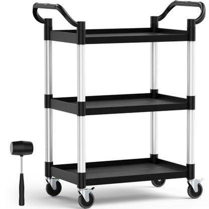 Plastic Utility Carts with Wheels, 3-Tier Rolling Cart with 4 Lockable Wheels, Heavy Duty 600 LBS Capacity Food Service Cart (Does Not Contain Recycled Plastic),16.8" D x 31.5" W x 37.8" H - size: Medium