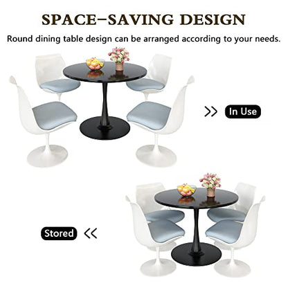 Recaceik Modern Round Dining Table, 31.5'' Tulip Table with MDF Table Top & Metal Pedestal Base for Dining Room Living Room Cafe, Kitchen Table w/ 0.71” Thickened Tabletop for 2-4 People, Black - color: Black