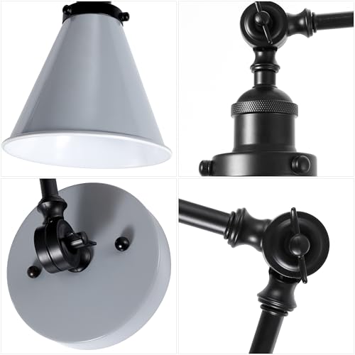JONATHAN Y Rover 1-Light Wall Sconce 7", Gray/Black, Set of 2 | Adjustable Arm, Hardwired Bedside Reading Swing Arm, Farmhouse Cone Shade, Metal Hardwired Indoor Fixture, LED Bulbs Included - color: Gray/Black, size: Set of 2