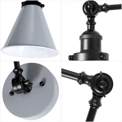 JONATHAN Y Rover 1-Light Wall Sconce 7", Gray/Black, Set of 2 | Adjustable Arm, Hardwired Bedside Reading Swing Arm, Farmhouse Cone Shade, Metal Hardwired Indoor Fixture, LED Bulbs Included - color: Gray/Black, size: Set of 2