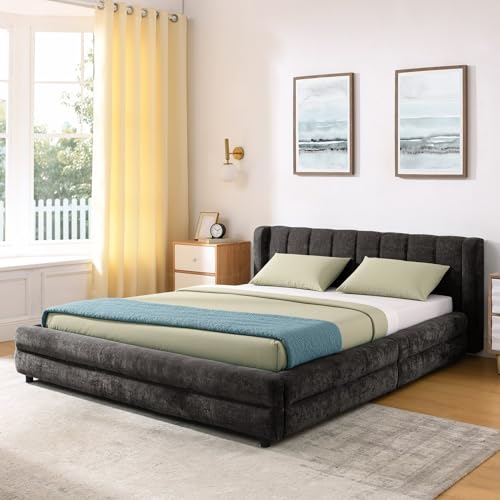 Harper & Bright Designs Queen Size Upholstered Platform Bed with Storage Drawers, Low Profile Ground Bed Frame, Soft Headboard, Modern Elegant Design, Dark Gray - color: Dark Gray