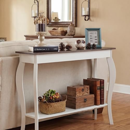 ChooChoo 39" Narrow Farmhouse Entryway Table with Storage Shelf, Soft White | Console Table with Curved Legs, Chic Accent Sofa Table with Shelves for Entryway, Living Room, Hallway - color: Soft White