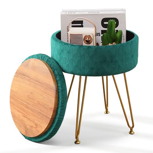 Cpintltr Velvet Storage Ottoman Round Footrest Stool Multifunctional Upholstered Ottoman Modern Accent Vanity Stools Tray Top Coffee Table Suitable for Living Room Bedroom Entryway Emerald - color: Emerald