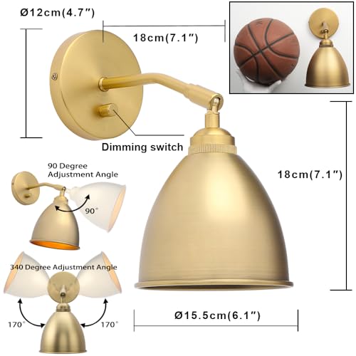 Gold Wall Sconce Set of 2, Modern Brass Indoor Light Lights Lighting Fixtures with Metal Shade, Home Decor Wall Mount Swing Arm Lamp for Bedroom Bedside Kitchen Hallway Living - color: Antique