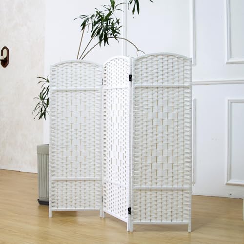 3 Panel Rattan Divider Short Room Partition Screen,Double Sided Folding Divider for Room Separation,White,47.2" H x 47.2" W - color: White, size: 3 Panel