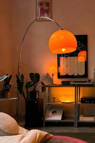 Orange Floor Lamp Mid-Century Modern, White Marble Base, E26 Bulb Included for Living Room Bedroom Office Decor, US Plug, Acrylic Shade