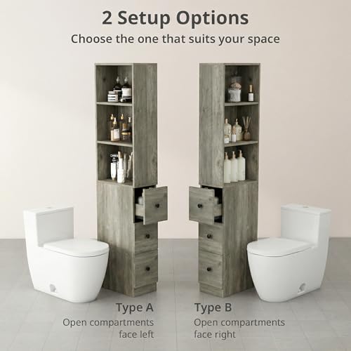 ARTETHYS Tall Slim Bathroom Storage Cabinet with 3 Adjustable Shelves Gray | Slim Free Standing Space Saver Organizer for Living Room Kitchen, 3 Drawers - color: Grey