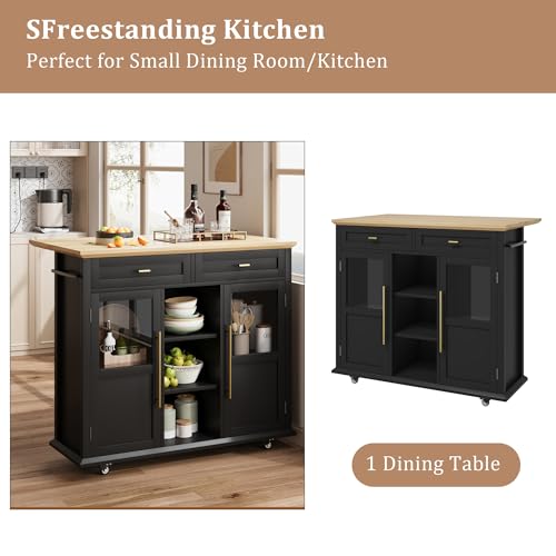 GAOMON 41" Rolling Kitchen Island Cart with Drop Leaf - Mobile Storage Cart 41" W x 16" D, Expandable Kitchen Island for Small Spaces, Farmhouse Style for Dining Room & Kitchen (Black and Natural)
