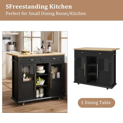GAOMON 41" Rolling Kitchen Island Cart with Drop Leaf - Mobile Storage Cart 41" W x 16" D, Expandable Kitchen Island for Small Spaces, Farmhouse Style for Dining Room & Kitchen (Black and Natural)